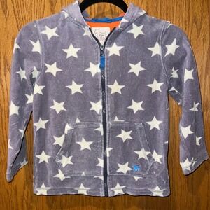 Mini Boden Kids Star Terry Cloth swim Zip Up Hoodie Gray White 6-7Y